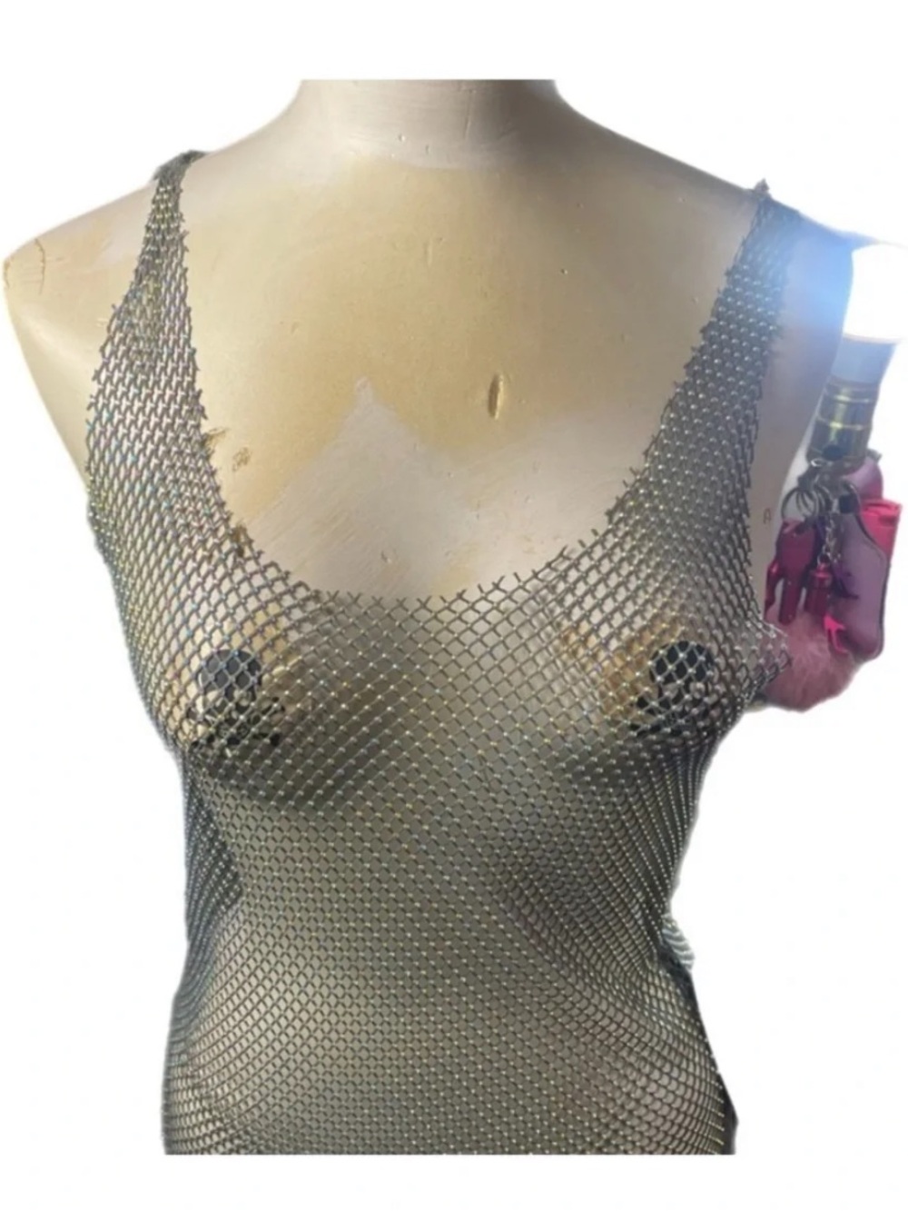 Silver Metallic Fishnet Tank Top